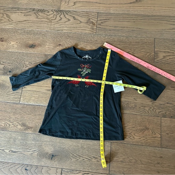 NWT! Coral Bay Women’s Christmas Black & Red Jeweled Cardinals 3/4 Sleeve Top PM - Picture 10 of 12